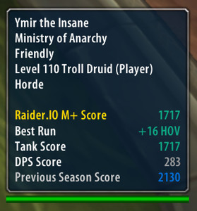 Аддон Raider IO mythic plus для WoW Битва за Азерот 8.0.1